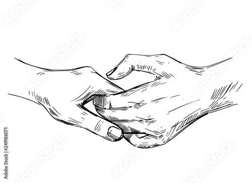 Hold hands. Sketch illustration isolated on white background