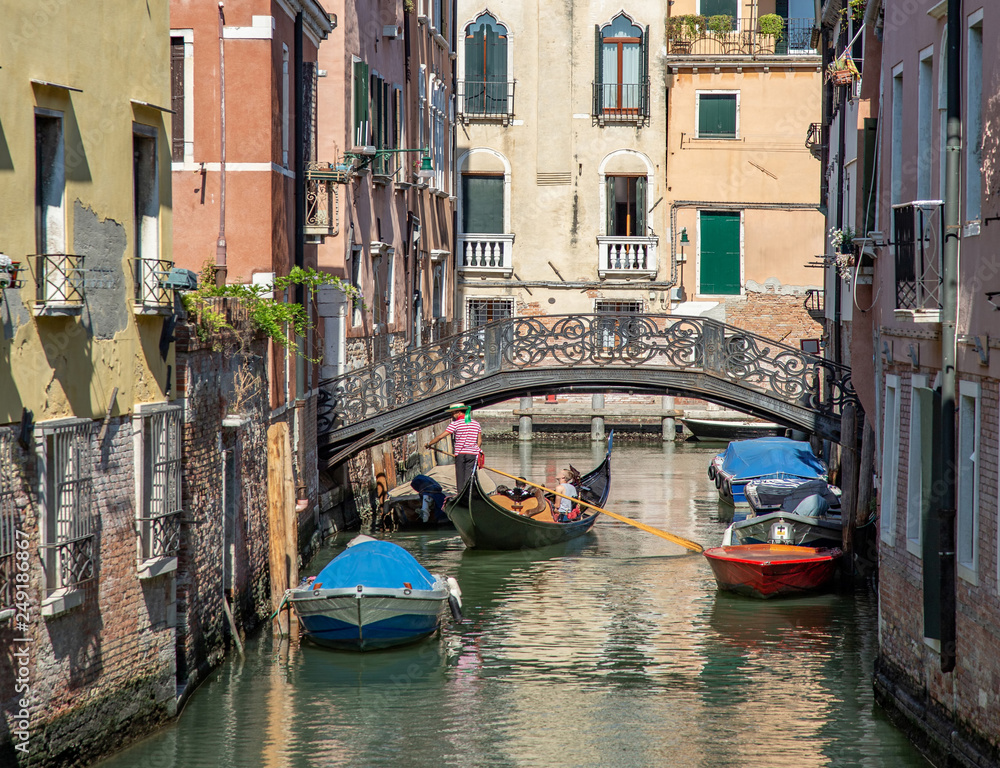 Fototapeta premium Italy beauty, boats on typical canal street in Venice , Venezia