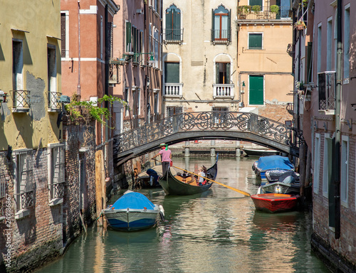 Italy beauty  boats on typical canal street in Venice   Venezia