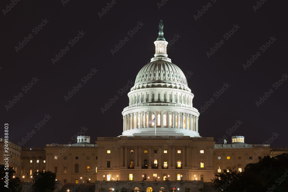 US Capitol building at night  in summer. Washington DC