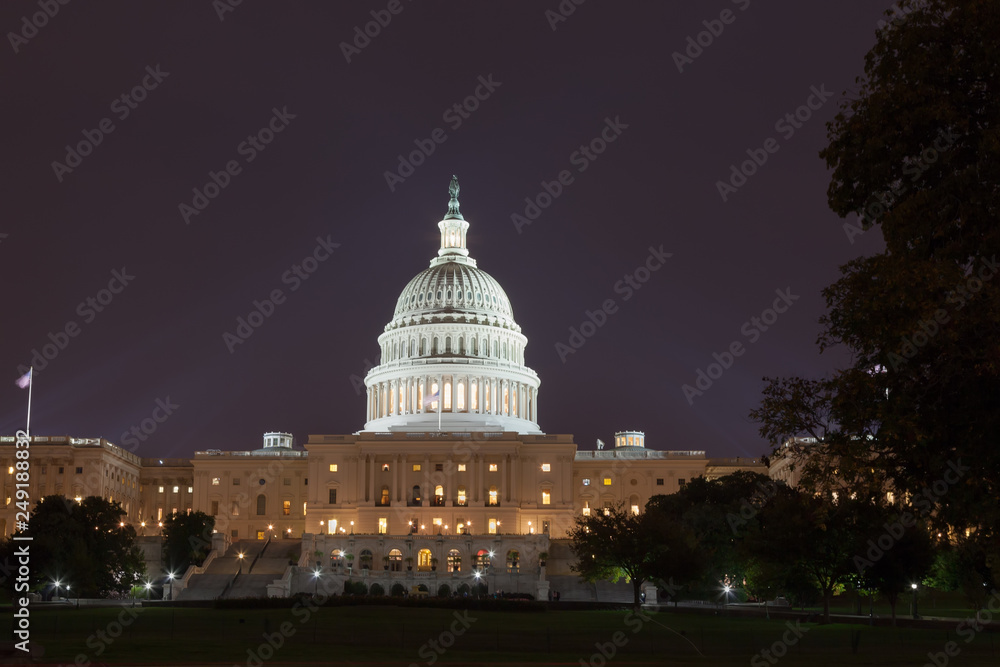 US Capitol building at night in summer. Washington DC. USA