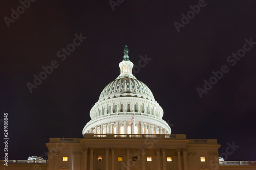 US capitol building at night.  Dome close-up. Washington DC. USA.