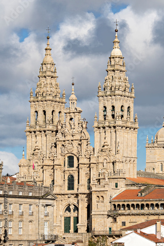 Cathedral of Santiago de Compostela with a new restored facade. Baroque facade architecture. Pilgrimage destiny of St. James way Santiago Galicia Spain © Formatoriginal