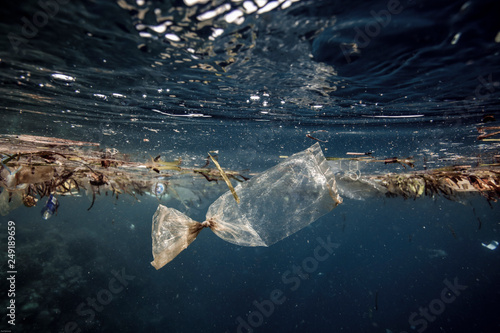 Plastic bag floating in ocean