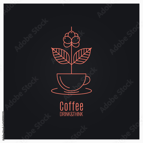 Coffee cup logo. Coffee branch concept on black