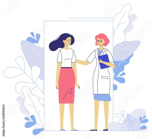 Medicine concept with doctor and patient on plant background.