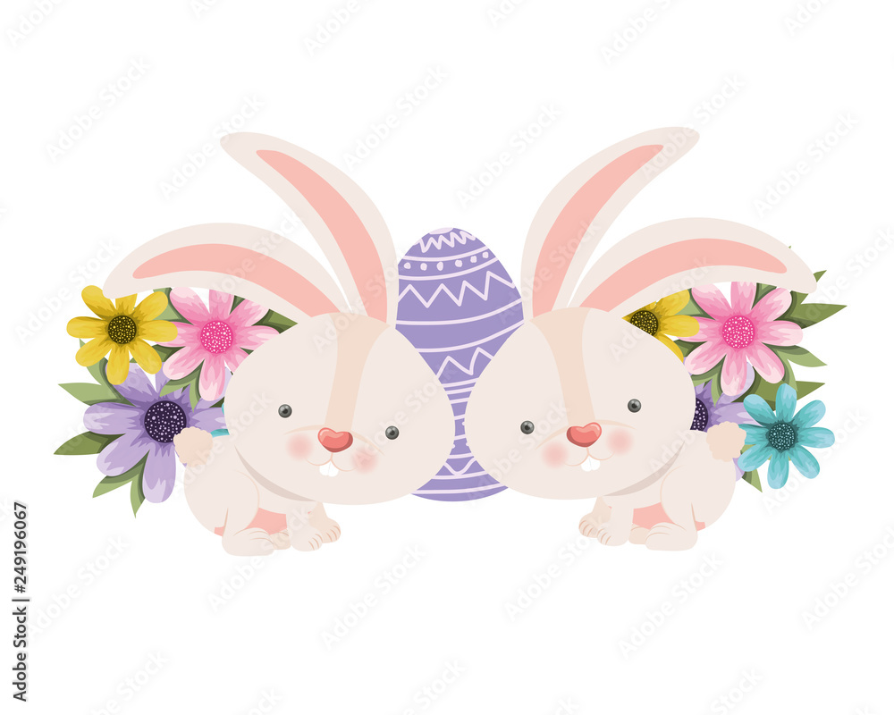 Obraz premium easter bunnies with flowers isolated icon