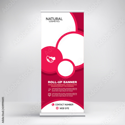 Roll-up banner design, background for placing advertising information. Template for exhibitions, presentations, conferences, seminars, modern abstract style for the promotion of goods and services