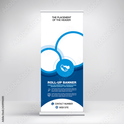 Roll-up banner design, background for placing advertising information. Template for exhibitions, presentations, conferences, seminars, modern abstract style for the promotion of goods and services
