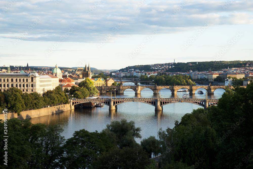 Fototapeta premium Bridges of Prague over Vltava River, Scenic View from Letna