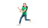 Kid captured in motion. How raise active kid. Free and full of energy. Rules to keep kids active. Girl cute child with long hair feeling awesome active. Leisure and activity. Active game for children