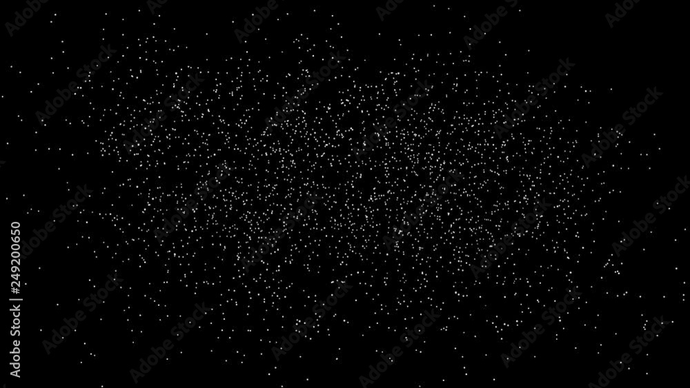 Abstract white dots is random moving animation on black background.
