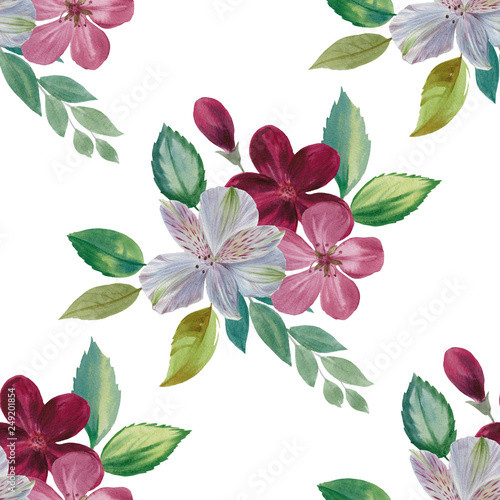 Seamless watercolour pattern. Hand painted watercolor illustration. Seamless botanical watercolor exotic floral pattern.