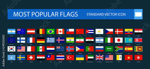 Most Popular flags flat icon isolated on black background