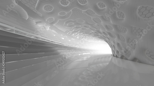 Fototapeta Naklejka Na Ścianę i Meble -  Abstract modern futuristic and organic Architecture in shape of round tube tunnel With Light Background. 3d Render Illustration