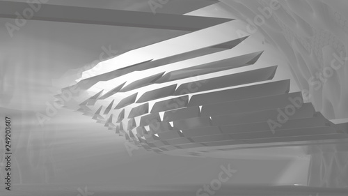 Fototapeta Naklejka Na Ścianę i Meble -  Abstract modern futuristic and organic Architecture in shape of round tube tunnel With volume mist Light . 3d Render Illustration background