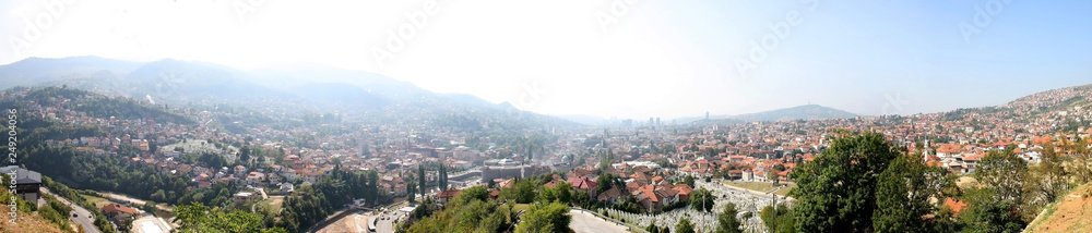 Panoramic view of Sarajevo from Yellow Fortress on a sunny day. 