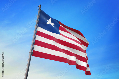 Liberia flag waving on the blue sky 3D illustration