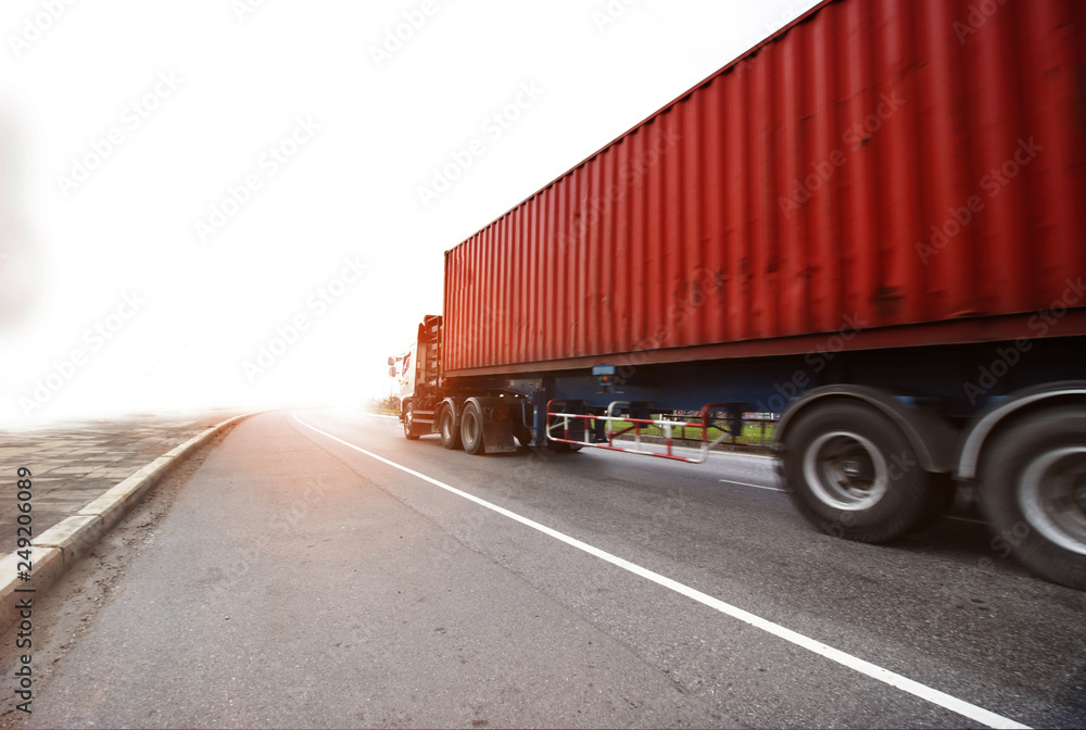 Truck run on road, Drive on road, transportation logistics concept Truck run on road, Drive on road, transportation logistics concept