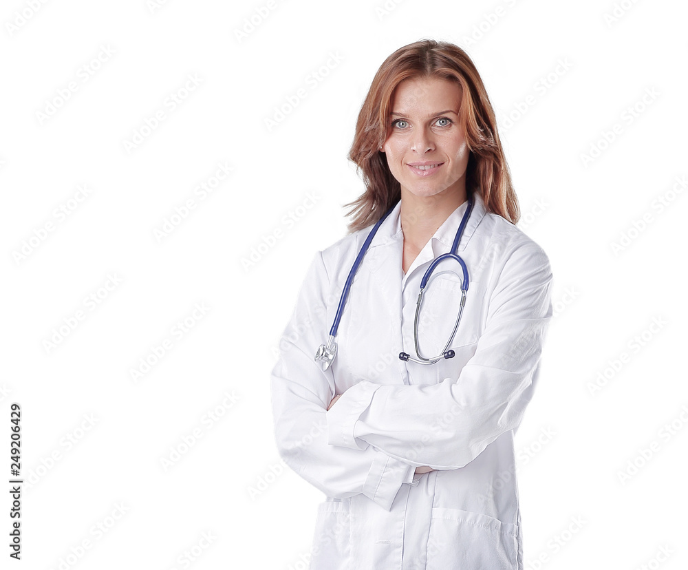 in full growth.confident doctor therapist isolated on white