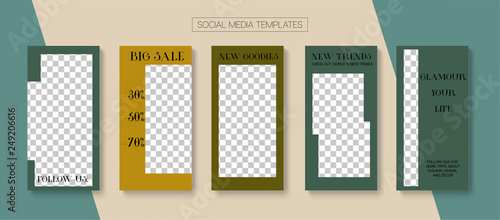 Editable Stories Minimal Vector Layout. Social Media Like and Share, Trends, Sale -50 Photo Frames Kit. Sale Insta Stories Layout