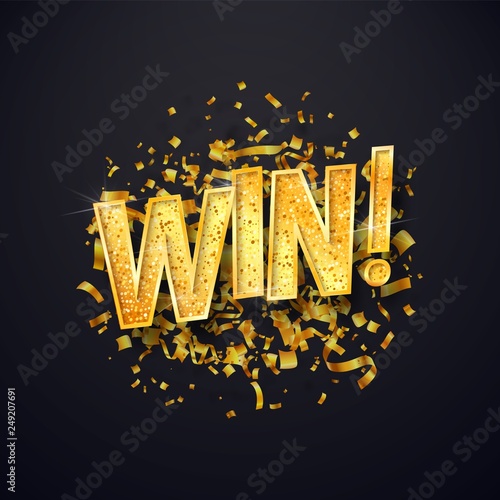 Isolated vector Win golden word with confetti explosion on