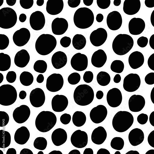 Geometrical background with uneven circles. Abstract round seamless pattern. Hand drawn dots pattern on white background. Vector illustration. 