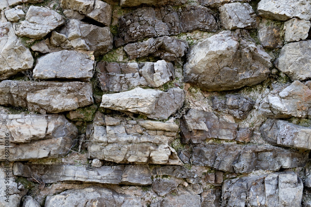 Old stone wall, wall made of limestone, Old stone wall, wall made of limestone,
