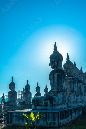 a lot of Buddha statues in blue sky at the large field in Tungsong Nakornsrithammarat.. © Narong Niemhom