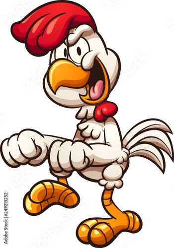 Dancing cartoon chicken dancing choppa style clip art. Vector illustration with simple gradients. All in a single layer. 