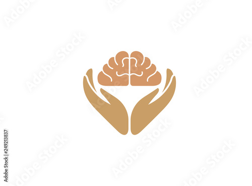 Hands care human brain and knowledge for logo design