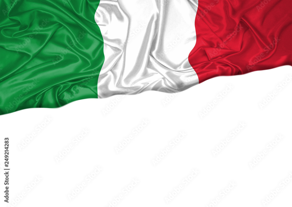 National flag of Italy hoisted outdoors with white background. Italy Day Celebration