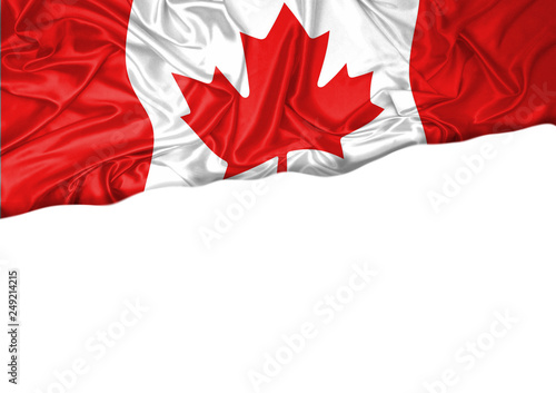 National flag of Canada hoisted outdoors with white background. Canada Day Celebration