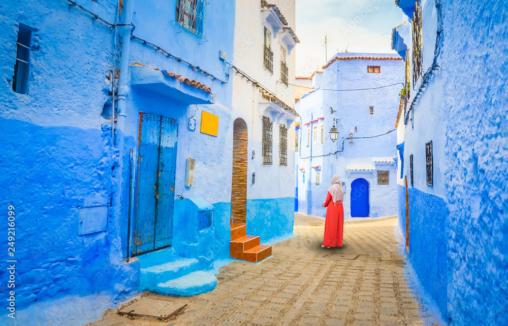 Blue street of medina in Chefchaouen, Morocco