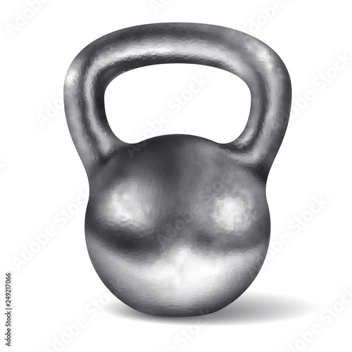 Vector realistic glossy chromed kettlebell isolated on white background