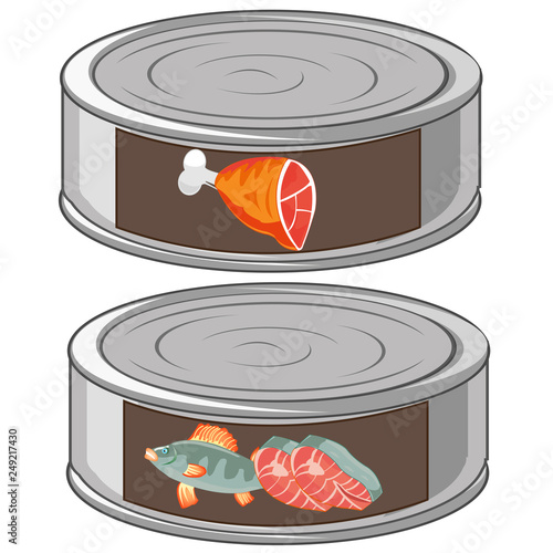 Fish and canned food in bank from gestures