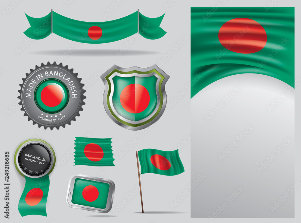 Made in Bangladesh seal, Bangladeshi flag and color Vector Art