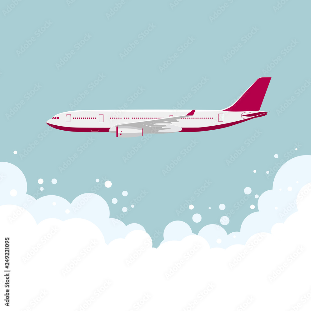 drawing of a large passenger plane,In mid-air.