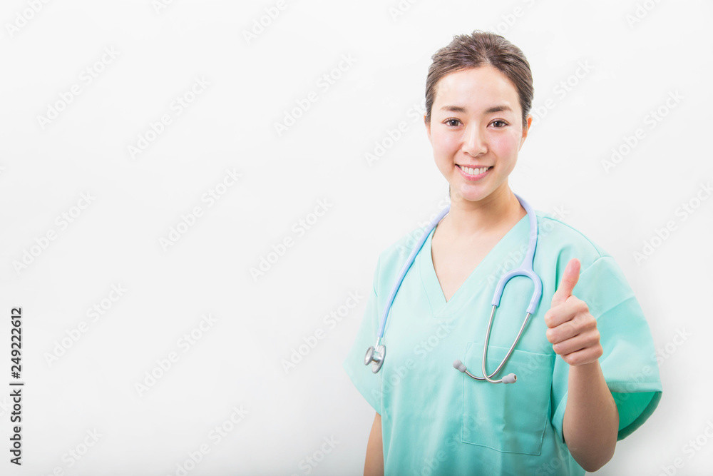 Young doctor woman wearing medical nurse uniform over isolated white background with a happy smile Young doctor woman wearing medical nurse uniform over isolated white background with a happy smile