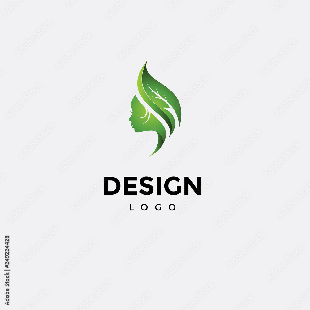 Vector logo design, female icon, and leaf Vector logo design, female icon, and leaf