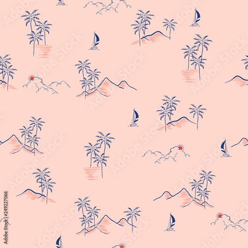 Summer Hand drawn summer island tropical seamless pattern vector regular repeat design for fashion,wallpaper,and all prints