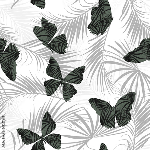 Summer Tropical pattern fill-in military green butterfly flying on the exotic forest seamless pattern vector design for fashion, fabric, wallpaper, and all prints