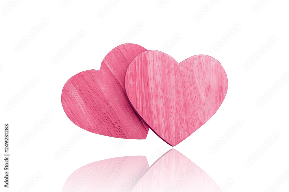 couple wooden pink heart isolated on white background with clipping path.