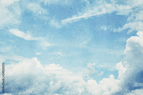 blue sky on old paper vintage effect for background.