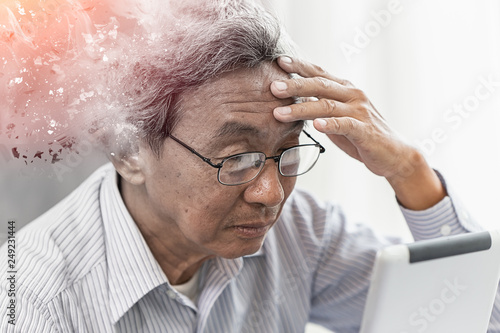 Asian elder lost memory from dementia or alzheimer disease concept photo