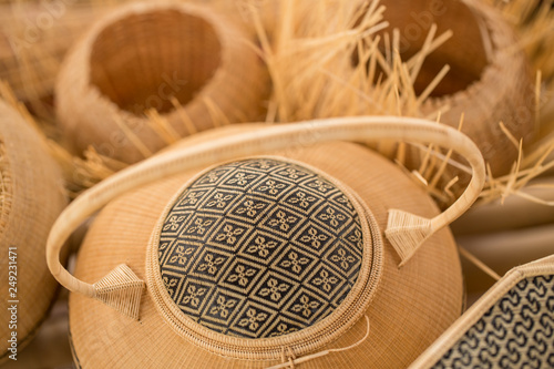 Thai OTOP product from dry Hygaliepa grass weave as basketry