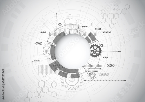 Abstract Technology Grey geometric background with gear shape. Vector graphic design