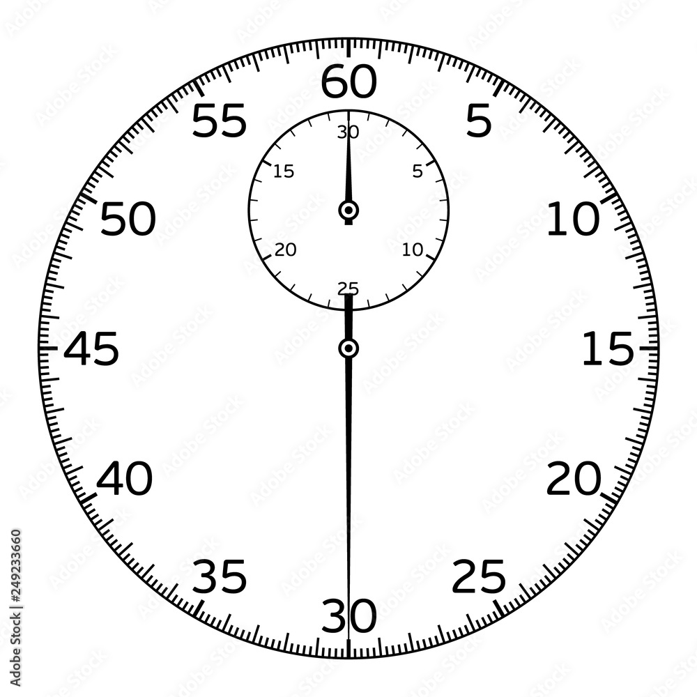 The dial of the classic stopwatch with two timelines. Vector illustration The dial of the classic stopwatch with two timelines. Vector illustration