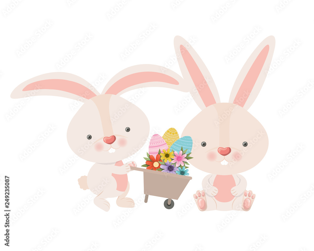 bunnies with wheelbarrow and easter eggs icon bunnies with wheelbarrow and easter eggs icon