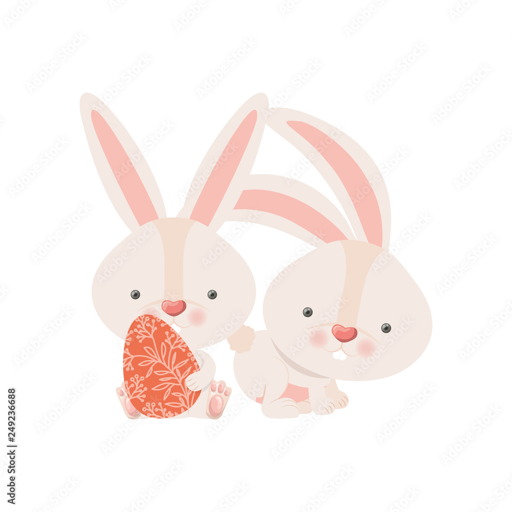 easter rabbits with egg isolated icon easter rabbits with egg isolated icon